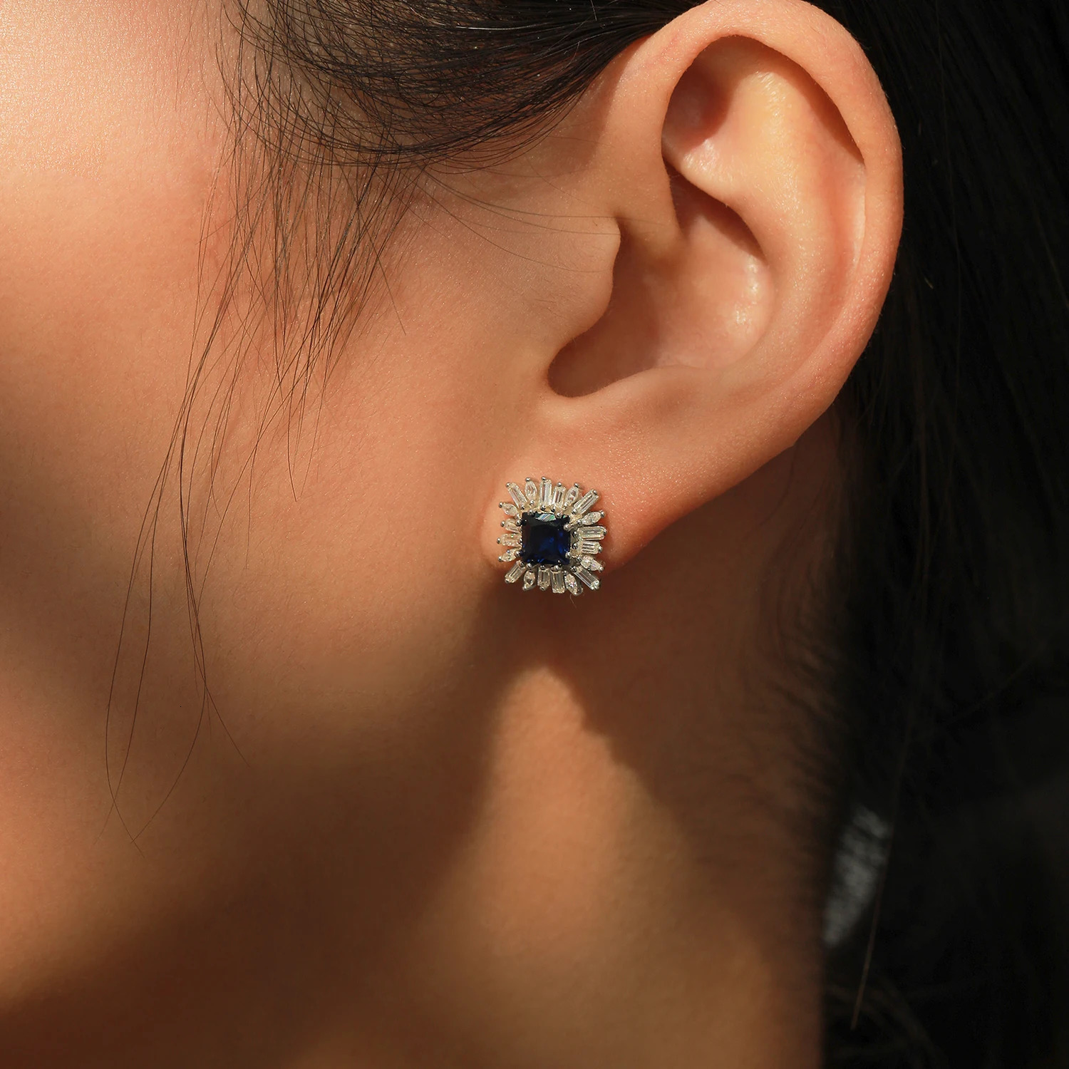 Ailmay Elegant 925 Sterling Silver Retro Blue Square Zircon Earrings Perfect Holiday Or Anniversary Gift For Women 260303