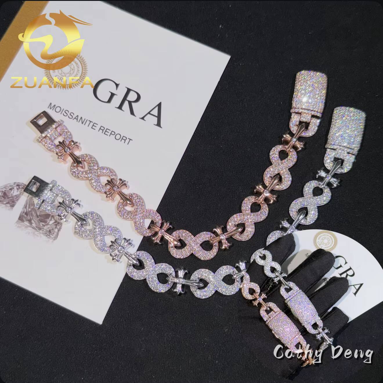 Moissanite Hip Hop Jewelry 13mm Cross Moissanite Diamond Bracelet 925 Sterling Silver Iced Out Cuban Link Bracelet