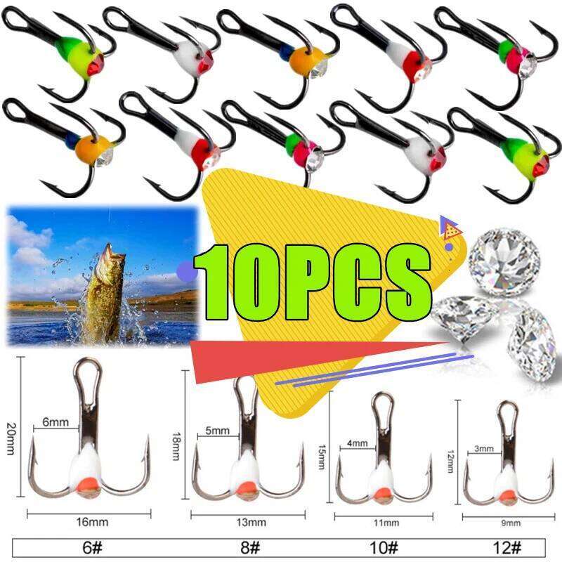 5PCS/10PCS Ice Fishing Treble Hook High Tackle Tool Carbon Steel Sinking Bait Winter Lures S260305