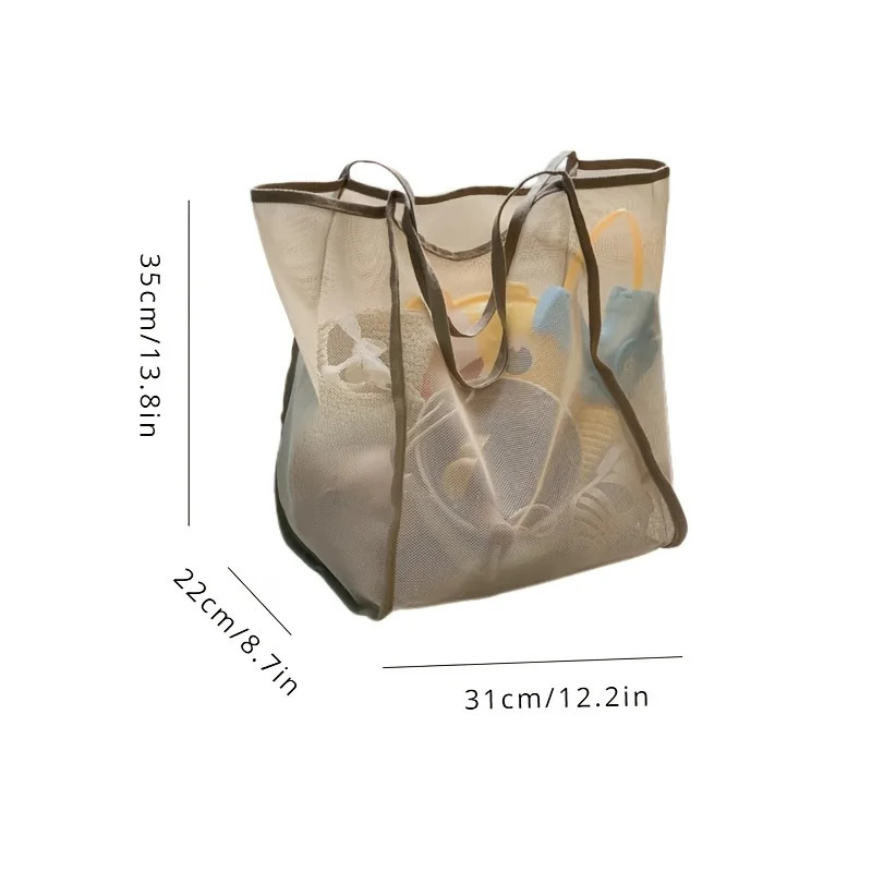 Large Capacity Beach Bag Lightweight Mesh Tote Bag Fashionable and Versatile Shopping Bag 260303
