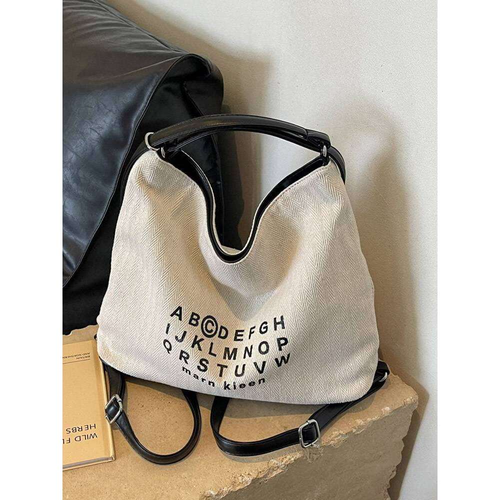 Korean Style Casual Letter Printed Large Capacity Canvas Bag New Unique Tote With Minimalist That Can Also Be Used As A Backpack XIU LAI SI