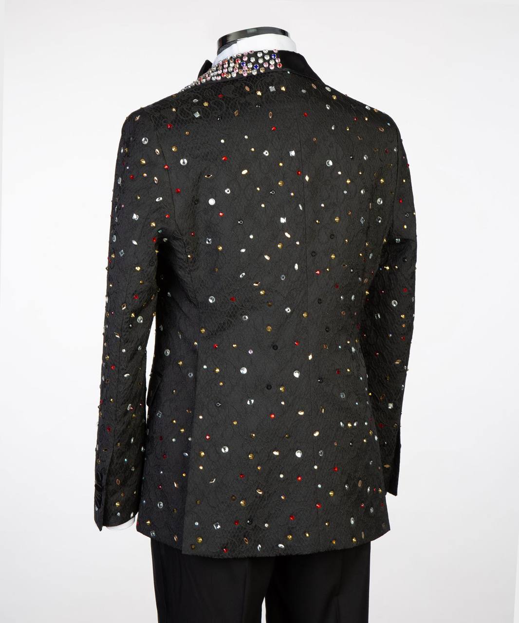 Luxury Men Suits Rhinestone Peaked Lapel Jacquard Blazer 3 Pieces Tailor-Made Jacket One Button Groom Customized Coat Vest Pants Plus Size