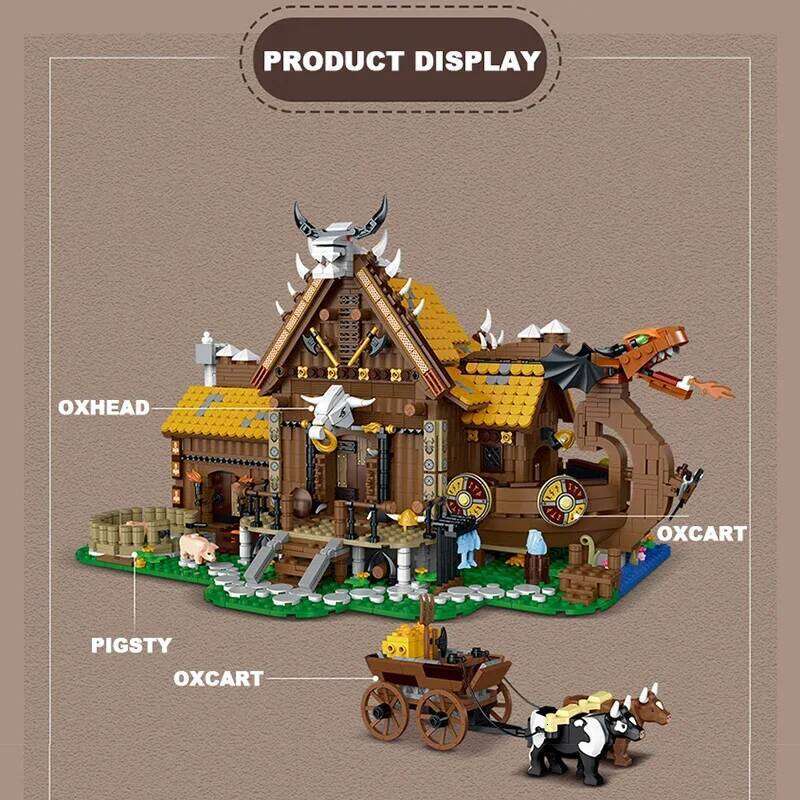 3129PCS The Vikings House Bricks Sets With Light Assembly Building Blocks Model Creative Street View Educational Toys Gifts Z260306