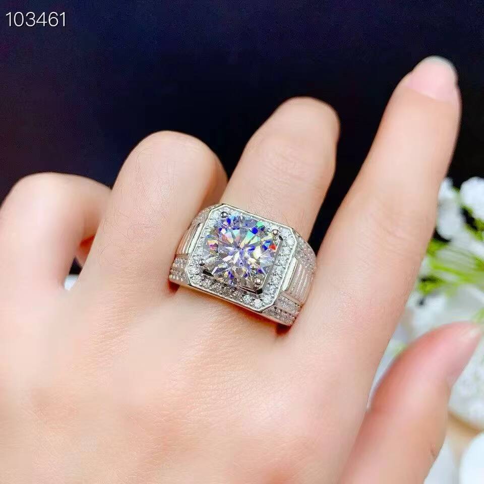 GRA Certified High-quality 925 Silver 5Ct Mens Moissanite Diamond Engagement and Wedding Engagement Moissanite Mens Ring