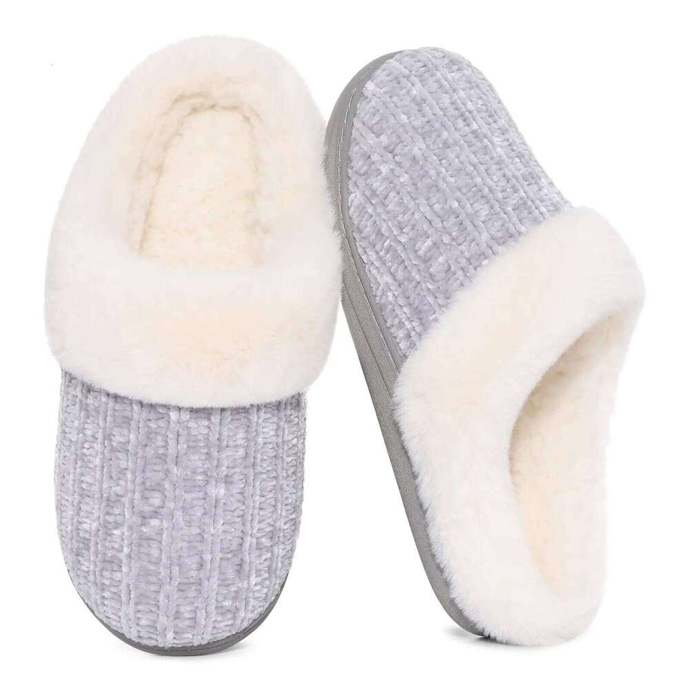 Litfun Winter Furry Women's Chenille Non-slip Cozy Slides With Memory Foam Wool-Like Lined Warm Indoor Outdoor Slippers