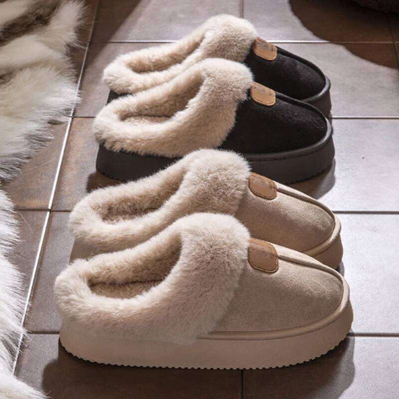 Casual Fluffy Soft Slippers for Women Plush Warm Cotton Shoes Non-Slip Platform Footwear Winter Unisex Home Slipper