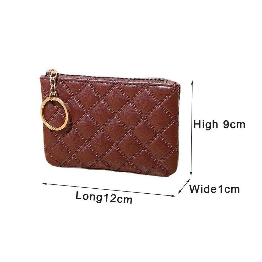 Black PU Mini Wallet Classic Diamond-checkered Zipper Key Bag Money Pocket Women Small Card Holder Coin Purse 6 Color C260304