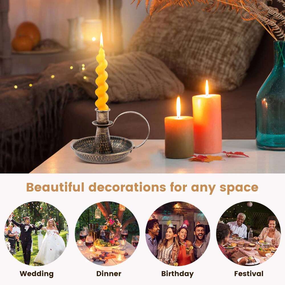 2Pcs Holder Iron Taper Candle Stand with Curved Handle Retro Candlestick Holders Decorative for Home Wedding Party XJ260305