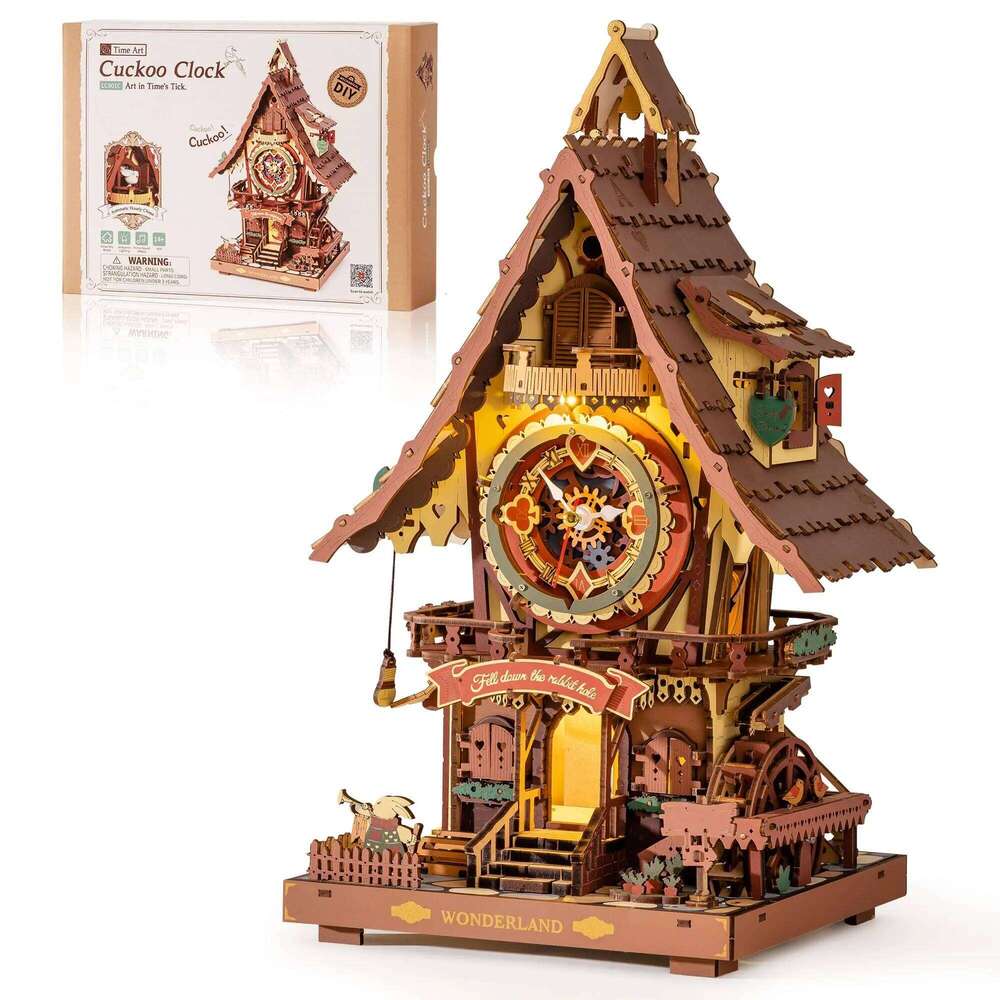 Robotime ROKR Cuckoo Mechanical 3D Wooden Puzzle Pre-colored Wall Clock Building Block Kits Home Deco Beautiful Design Z260306