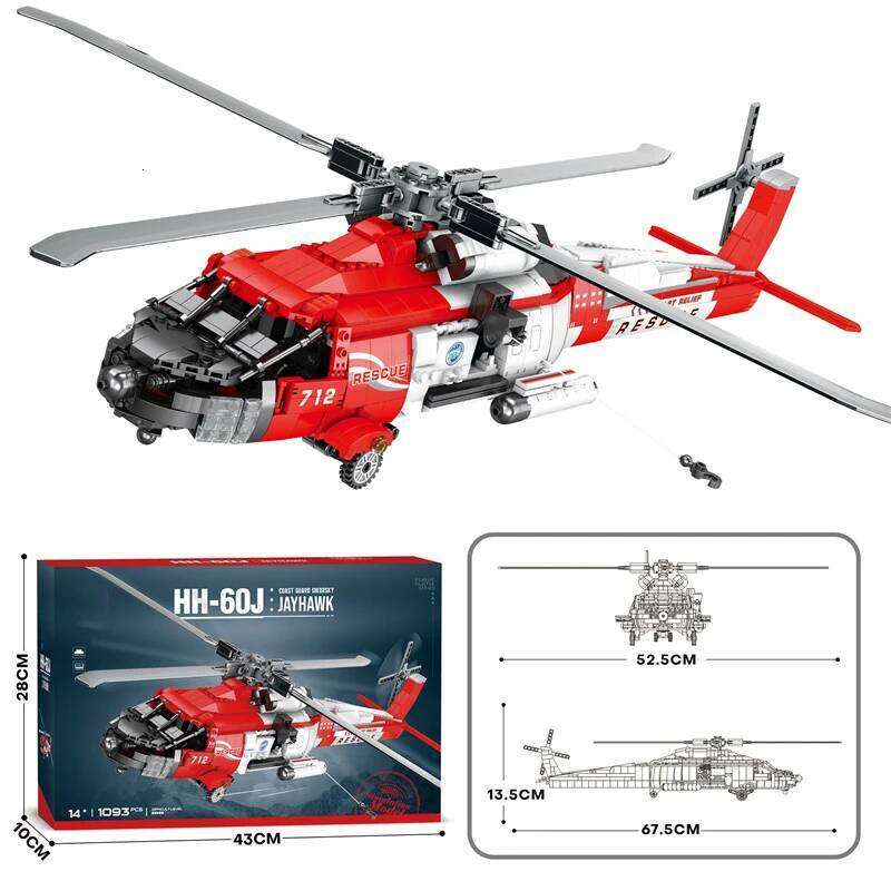 1093PCS HH-60J Black Hawk Building Blocks Military Coastal Helicopter Classic Model Bricks Toys Kids Holiday Gifts Z260305