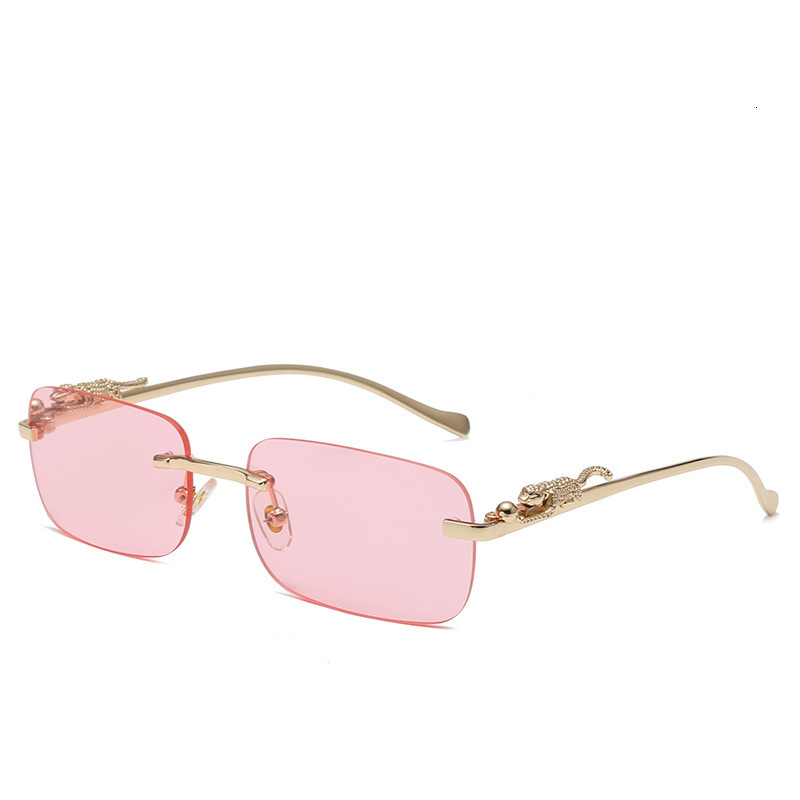 2026 New Designer Luxury Brand Square Cheetah Frameless Sunglasses Color Neutral Leopard Head Glasses Metal Export Sunglasses Cross-border Glasses
