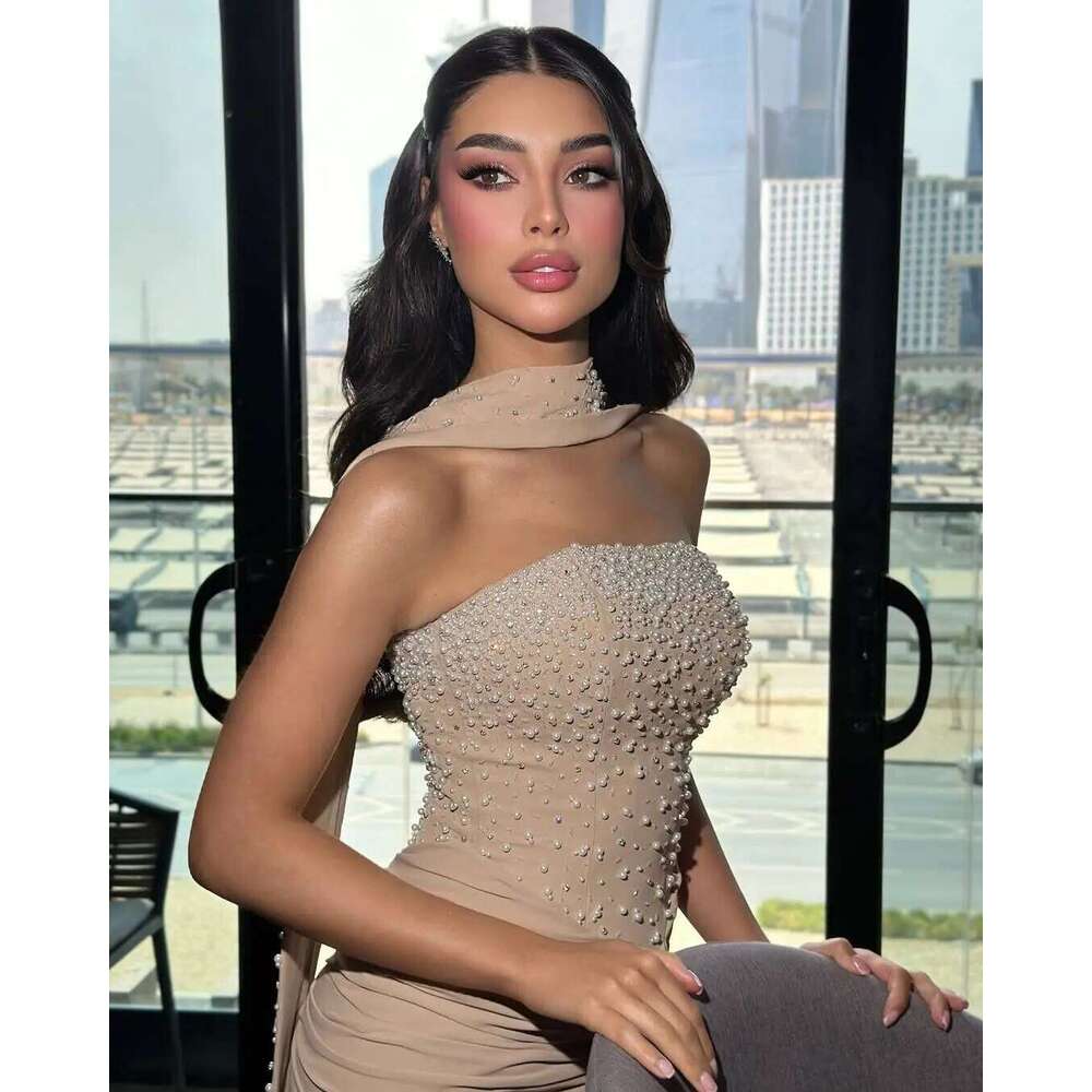 Customized Mermaid Prom Strapless Pleated Beadings Floor Length Special Banquet Vestidos De Fiesta Evening Dresses