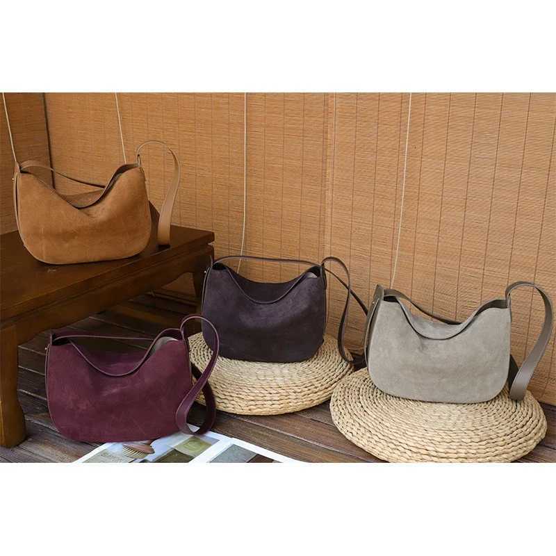 Winter Womens Natural Suede Leather Classic Underarm Bag Female Soft Cowhide Durable Handbags Ladies Designer Bags H260306