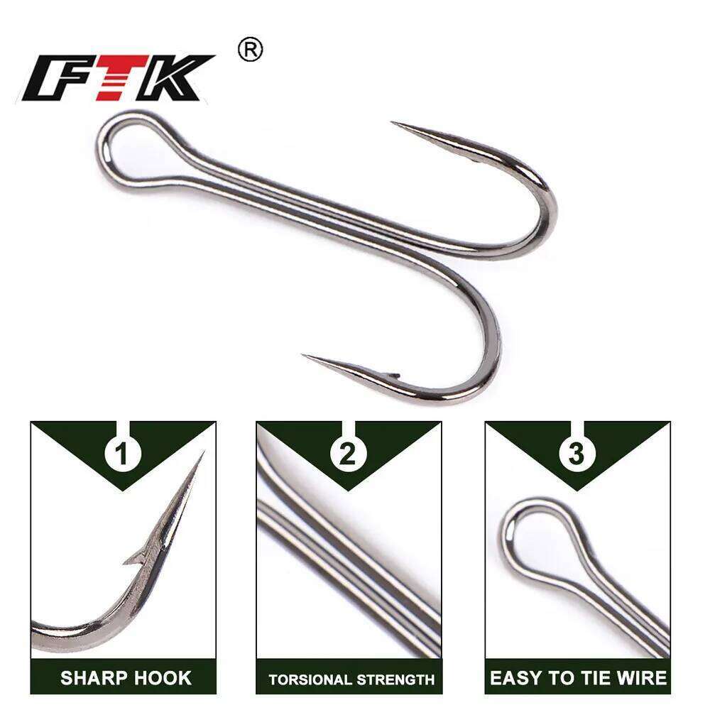 FTK 20pcs/pack Double Fishing Barbed Carp Fishhook For Soft Worm Lure High Carbon Steel Duple Hooks Y260305