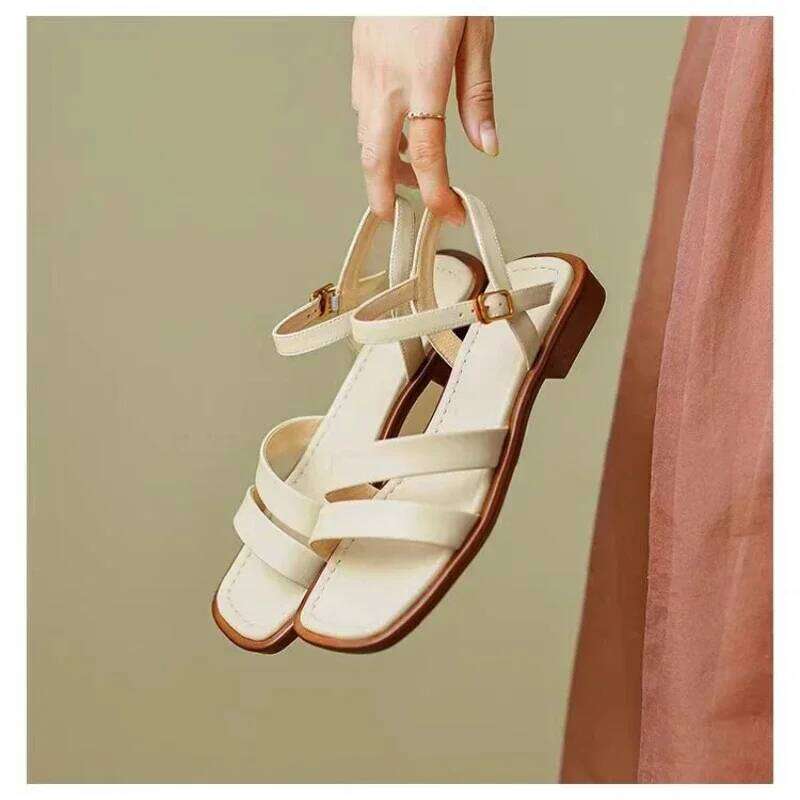 New Fashion Summer Women's Square Open Toe Platform Sandals Flat Buckle Light and Comfortable
