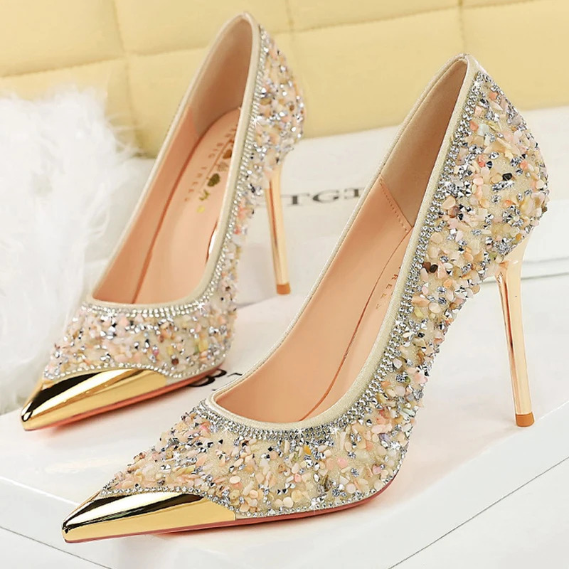 BIGTREE Shoes Rhinestone shoe upper Women Pumps Stiletto Heels 95 cm Metal pointed tip High Heels crystal Pumps Lady 260306