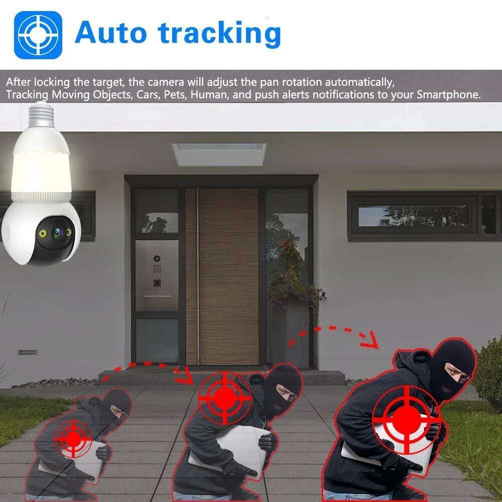 Tuya Smart Life 5MP E27 Bulb WiFi Floodlight Auto Tracking Two Way Audio Color Night Vision Outdoor Security Camera 26W0306