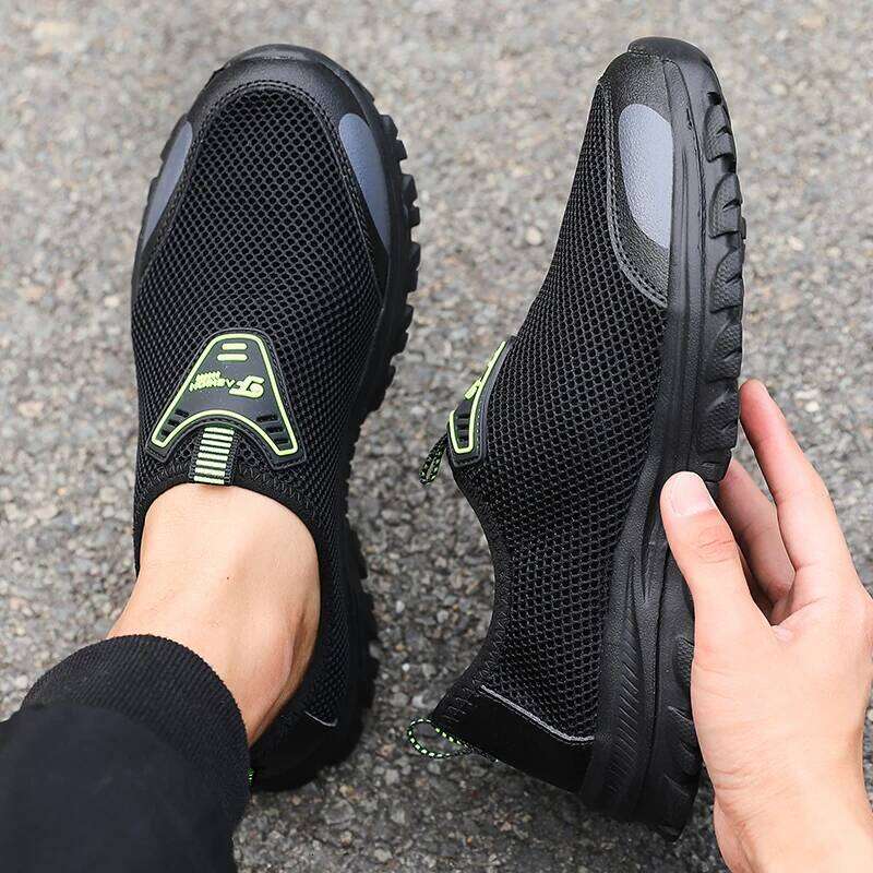 Outdoor Men's on Cool in Summer Mesh Anti Slip Walking Shoes Fashion Breathable Comfortable Black Sneakers for Men