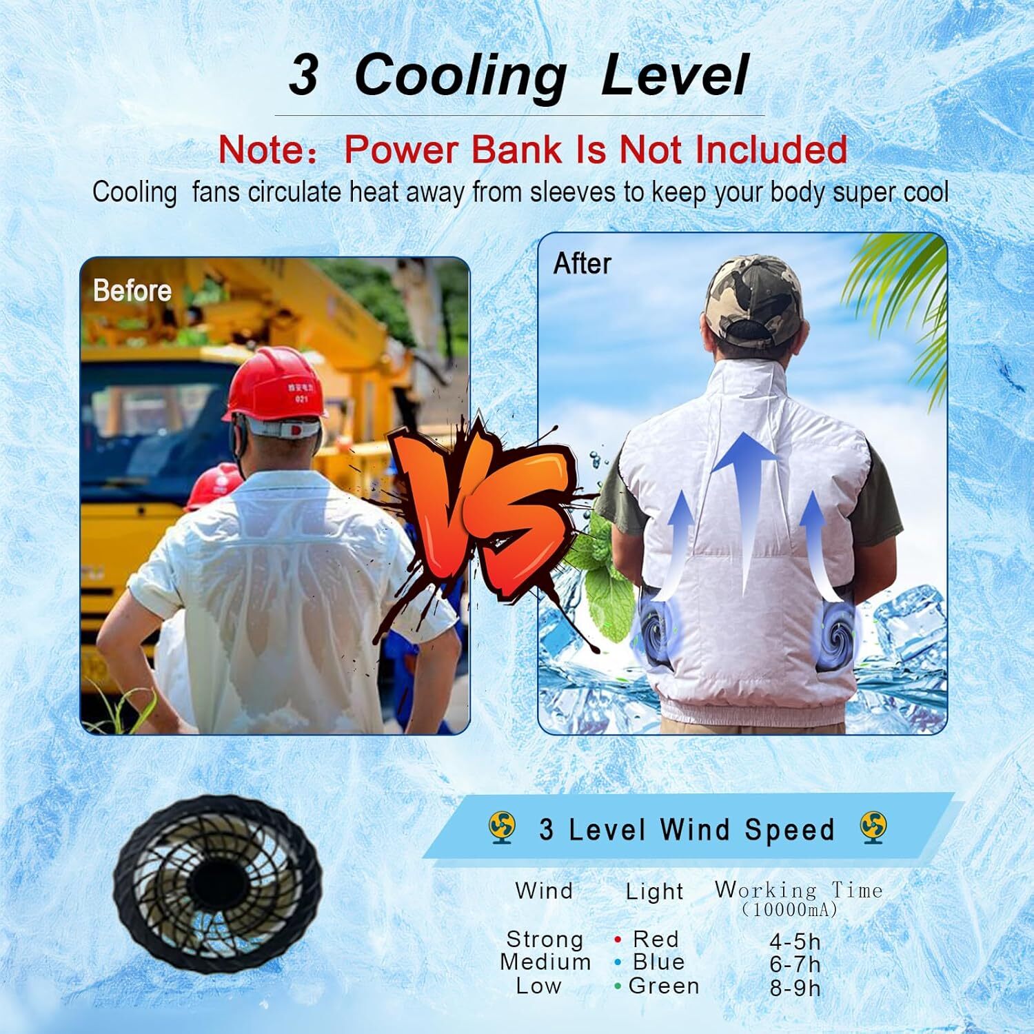 Cooling Vest for Men and Women Air Conditioning Fans, Water-resistant Surface, Lightweight, Quick Dry with UV Protection