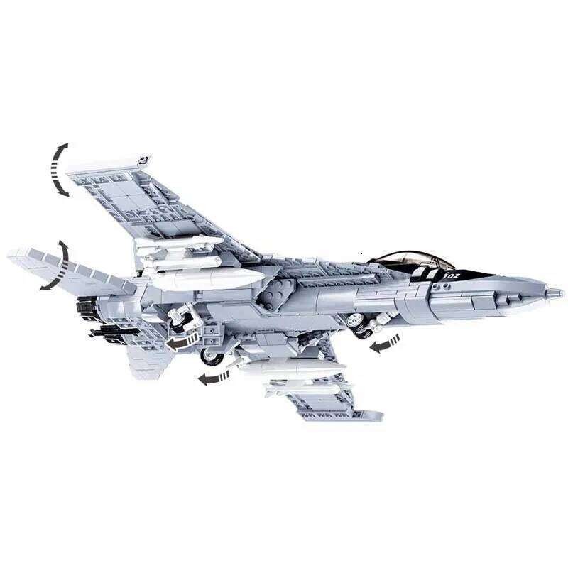Military F/A-18E Super BumbleBee Strike Hornet Fighter Plane Building Blocks War Bricks Classic Model Educational Kids MOC Toys Z260306