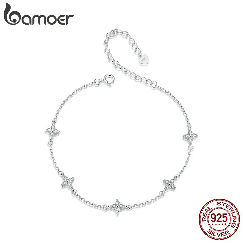 925 Sterling Silver Four-Leaf Clover CZ Anklet Chian Bracelet for Leg Female Foot Jewelry For Women BST008 260304