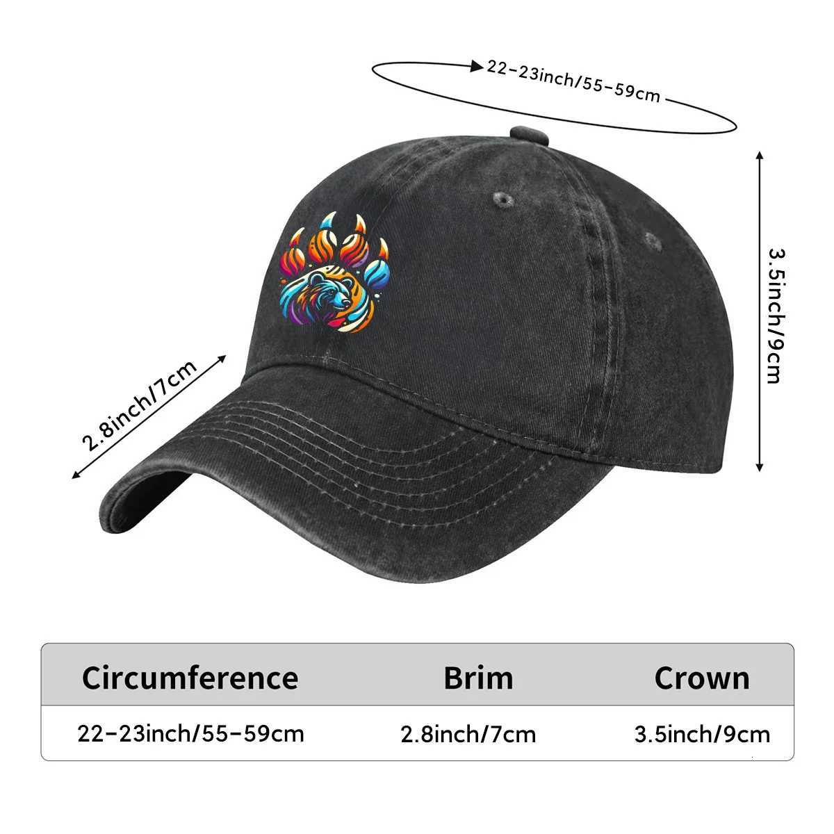 Colorful Bear Paw Print Baseball Cap Washed Denim Adjustable Casual Dad Hat for Unisex S260306