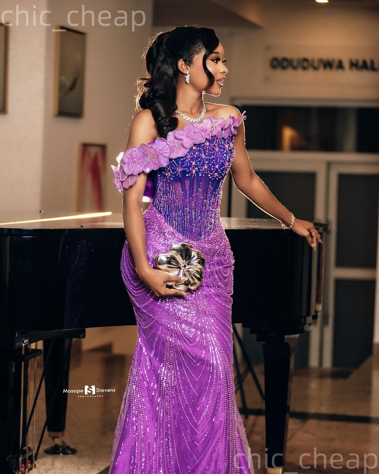 Aso Ebi Purple Prom Dress 2026 Mermaid Prom Dress Flowers Crystals Beaded Evening Dresses For Black Women Birthday Party Formal Receiption Gowns Dress