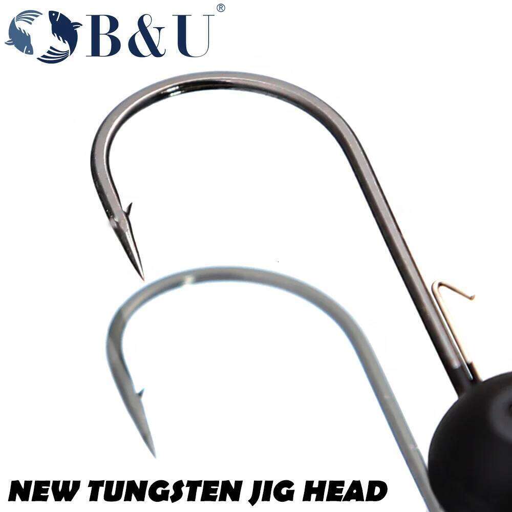 B&U Tungsten Hook Jig Head Barbed Fishhook Fishing Tackle Accessories Kit Pesca Pike Bass Swimbait Fishhooks Y260305