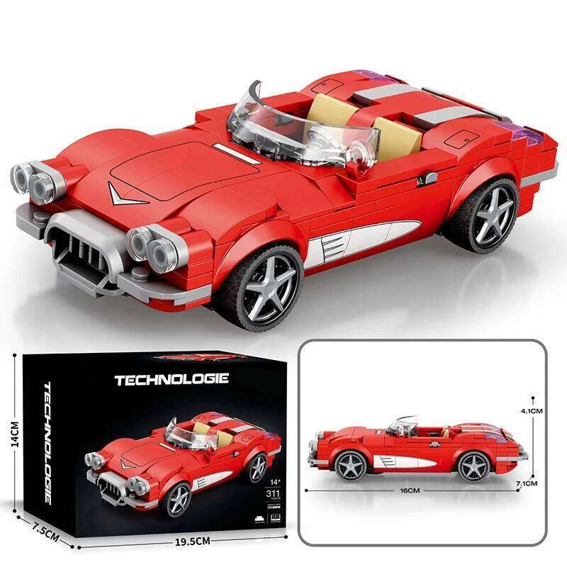 311PCS Red Roadster Building Block Creative City Vehicle Diy Car Model Bricks Desktop Display Toys For Kids Holiday Gifts Z260305