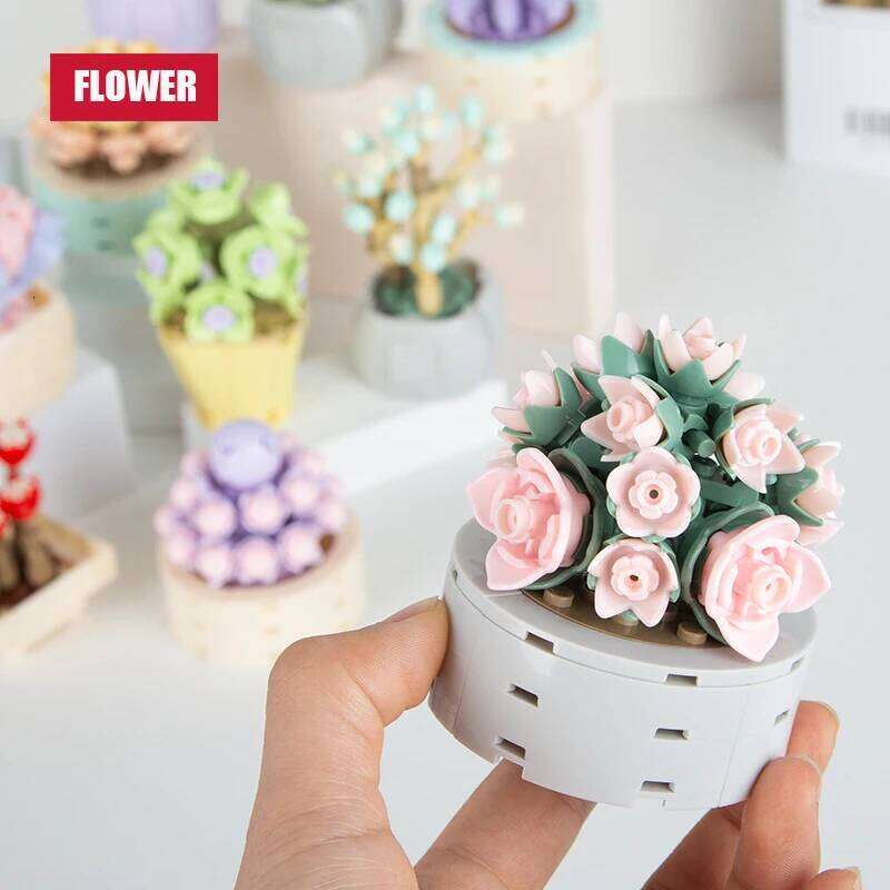 Mini Potted Building Blocks Flowers Succulents Decoration Bonsai Flower Model Ornaments Children's Toys Bricks Holiday Gifts Z260306