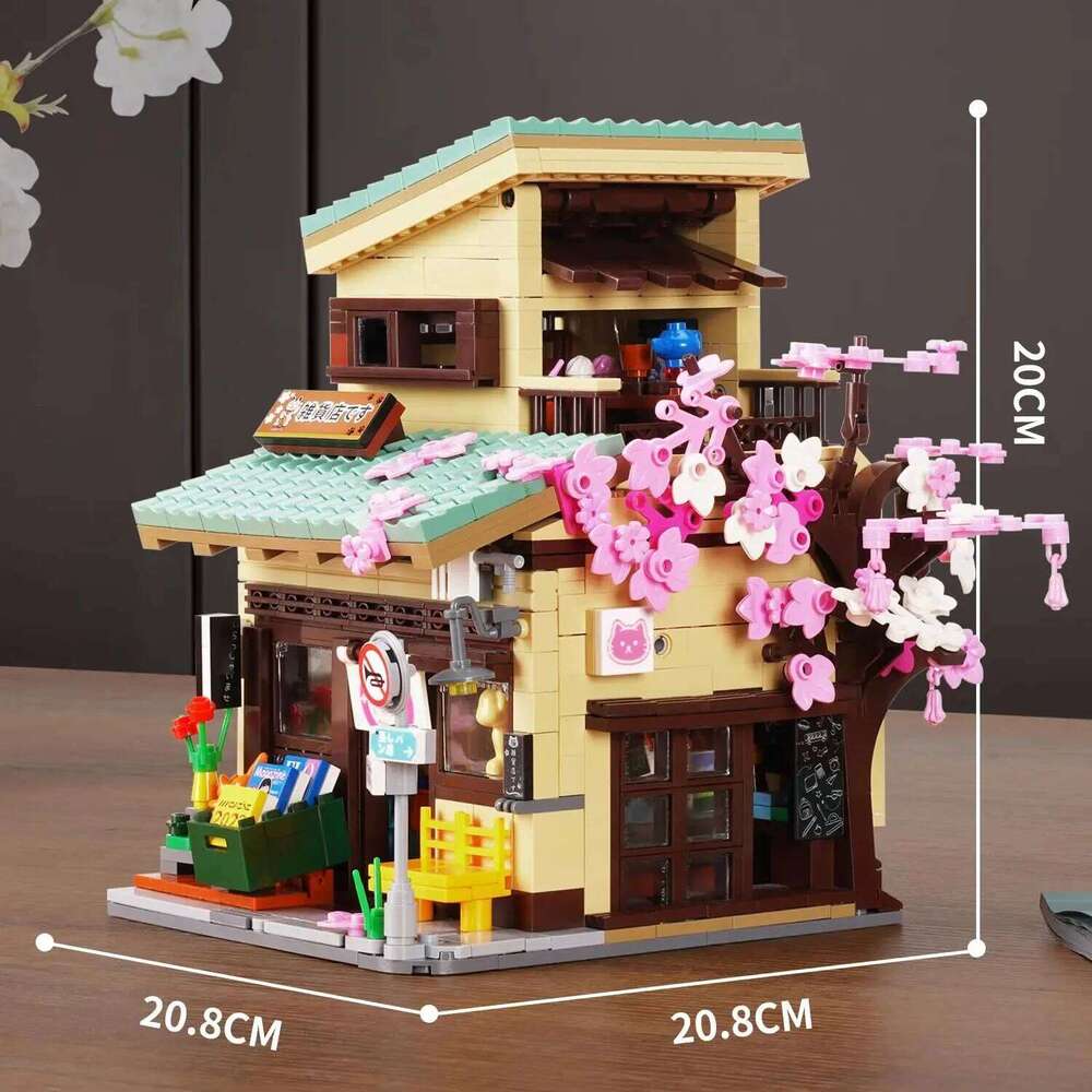 921PCS Cat Grocery Store Building Blocks Creative City Street Scene MOC Model Bricks Set With Lights Kids Educational Toys Gifts Z260305