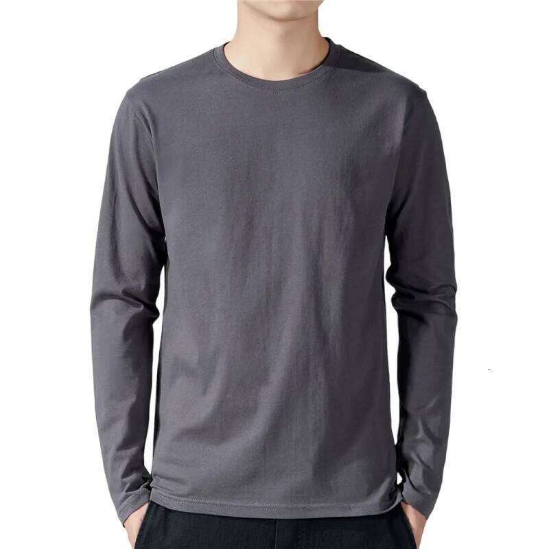 T Shirt Men Cotton Long T-shirts Solid Color Men's Clothing Full Length Sleeve For Spring And Autumn Undershirts