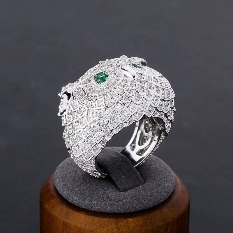 Luxury Fashion Owl Emerald Brass Real Gold Plated Rings Stylish Hip Hop Cubic Zircon Iced Out Wedding Anniversary Party Jewelry