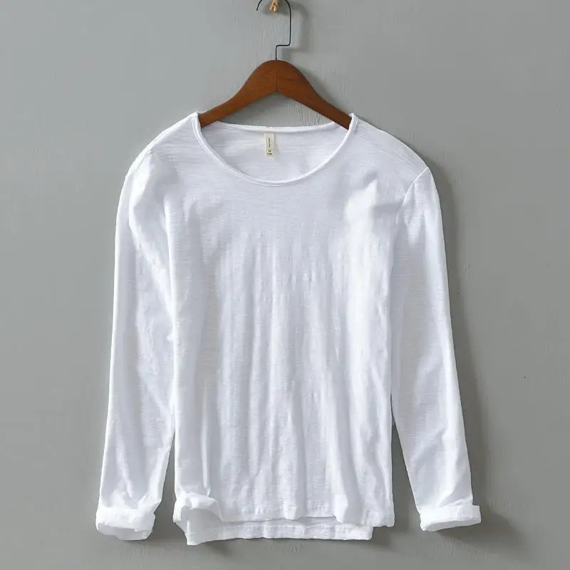 Autumn Solid Color Longsleeved Tshirt Mens Casual Bottoming Male Cotton Crew Neck TShirt 260302