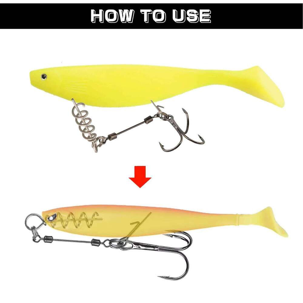 9KM Fishing Stringer Rig 3pcs/Set Treble Hook with Center Spring Pin Soft Lure Rigging for Twistlock Screw Rigs Saltwater S260305