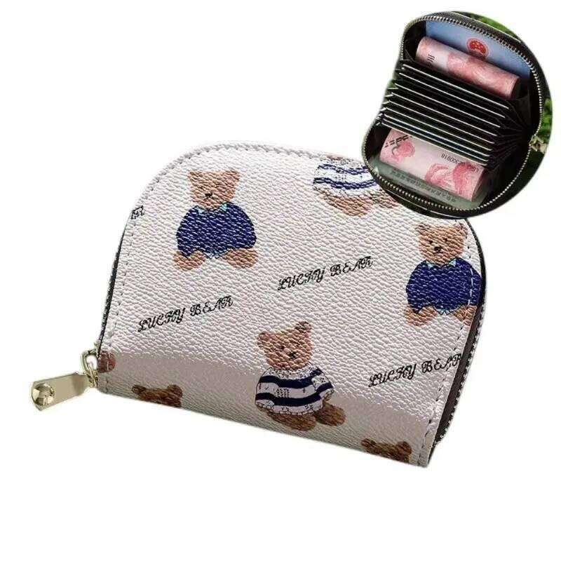 Cute Cartoon Bear PU Leather Wallet, Women's Zipper Card Holder with Coin Purse, Fashion Small Wallet for Ladies C260304