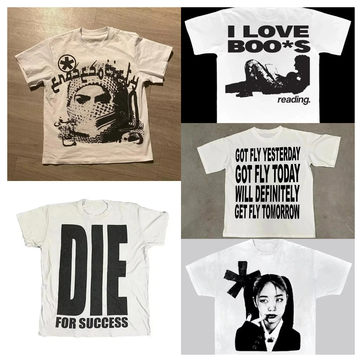 Y2K Streetwear Cotton T-shirt Harajuku Graphic Print Oversized Punk Short Sleeve T-shirt Rock Goth Retro Top Hip Hop Tee Fashion 260304