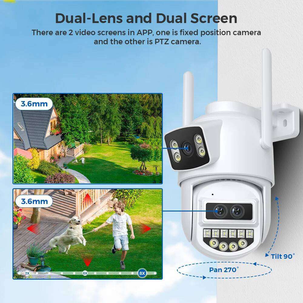 BESDER 6K 12MP Wifi PTZ Dual Screen 8X Digital Zoom AI Auto Tracking Outdoor 8MP CCTV IP Camera Security Protection iCSee 26W0306