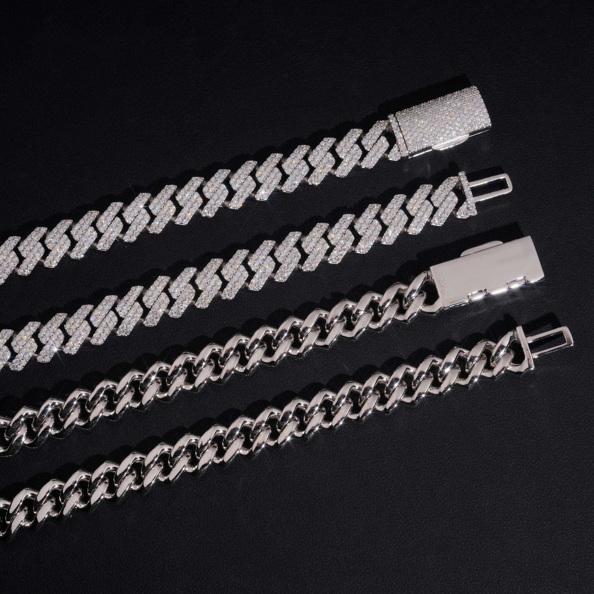 13mm diamond-shaped two-row stone hip-hop Cuban necklace 925 silver inlaid with VVS moissanite personalized Cuban chain