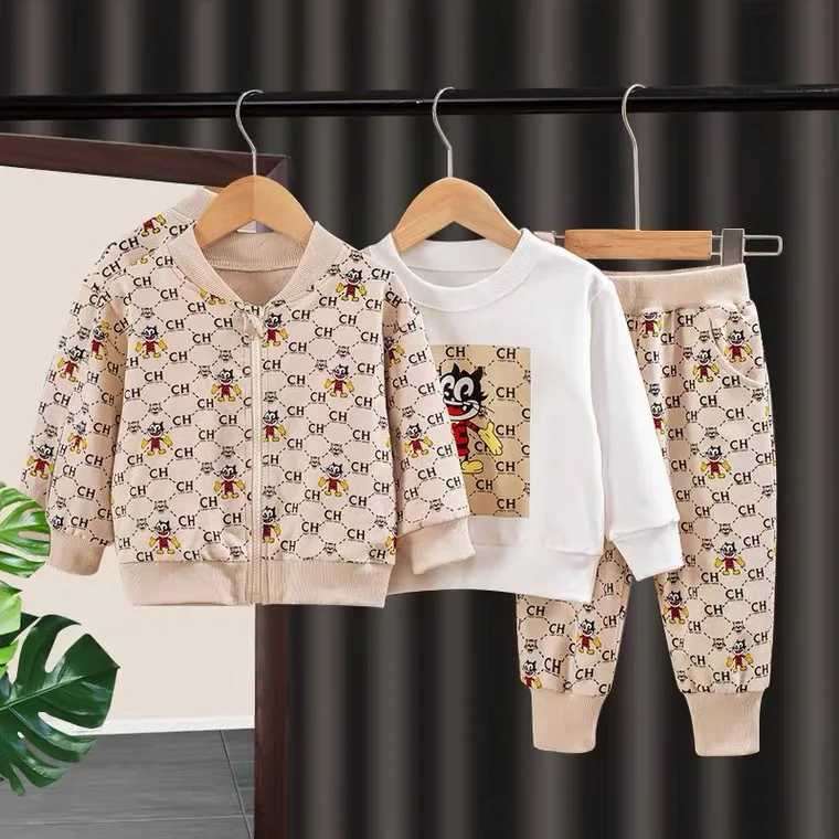 Kids Tracksuits 2Pcs, Boys & Girls Cartoon Monogram Zip Jacket & Pants Set, Spring Fall Fashion OutfitsT260306