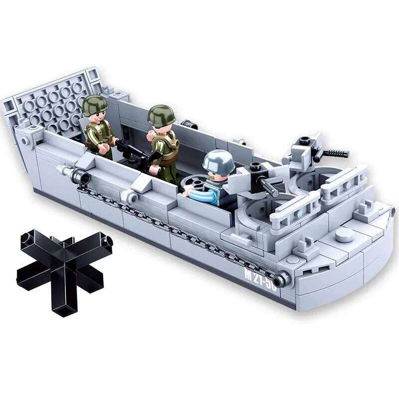 SLUBAN WW II US Military Higgins Landing Craft Warship Building Blocks Navy Weapon Boat World War 2 Moc Bricks Classic Model Toy Z260306
