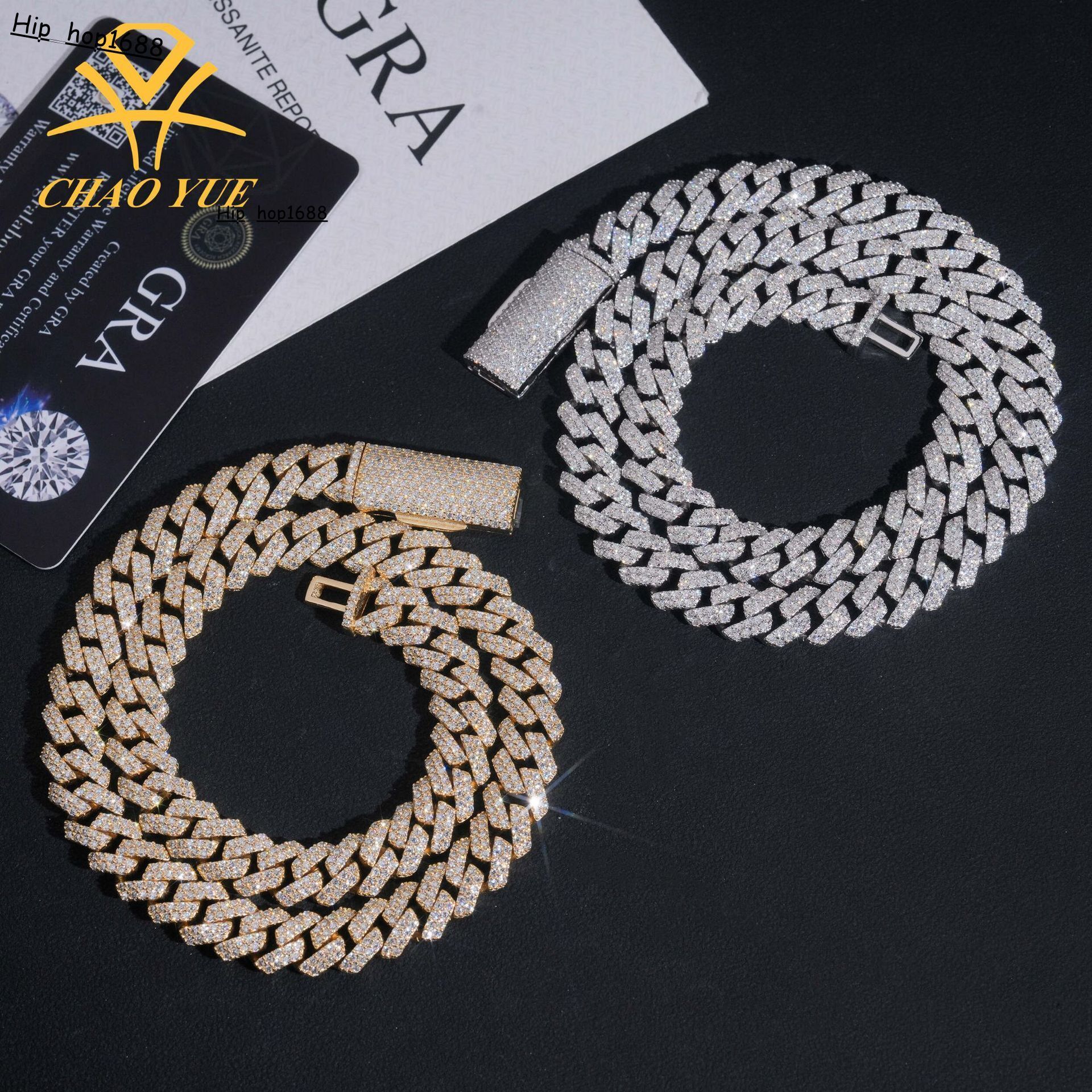 Hiphop Cuban chain s925 silver fully inlaid with moissanite 10mm double row diamond-shaped bracelet necklace