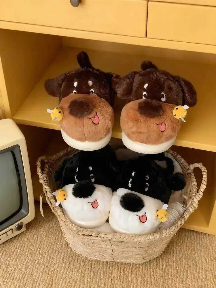 Unsiex Puppy Home Slippers 2025 Autumn Winter Cute Dog Fur Slippers Design Non Slip Plush Household Shoes For Men Women S260305