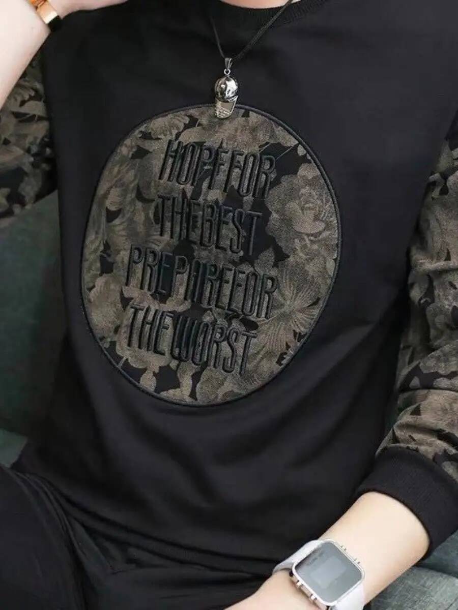 Spring Autumn Men's Hoodie Long Sve Base Layer Trendy Top Youth Casual Fit round Ne T-irt Comfortable Breathable