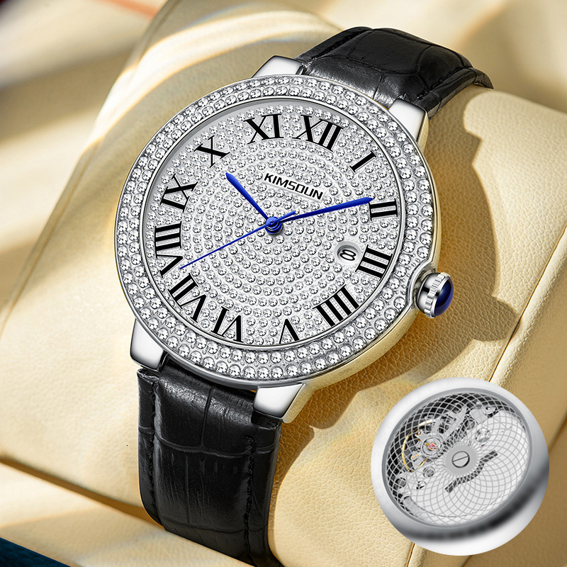 Designer Luxury Men Automatic Mechanical Watch Moissanite Dial Waterproof Diving Luminous Date Business Wristwatch for Male Sports