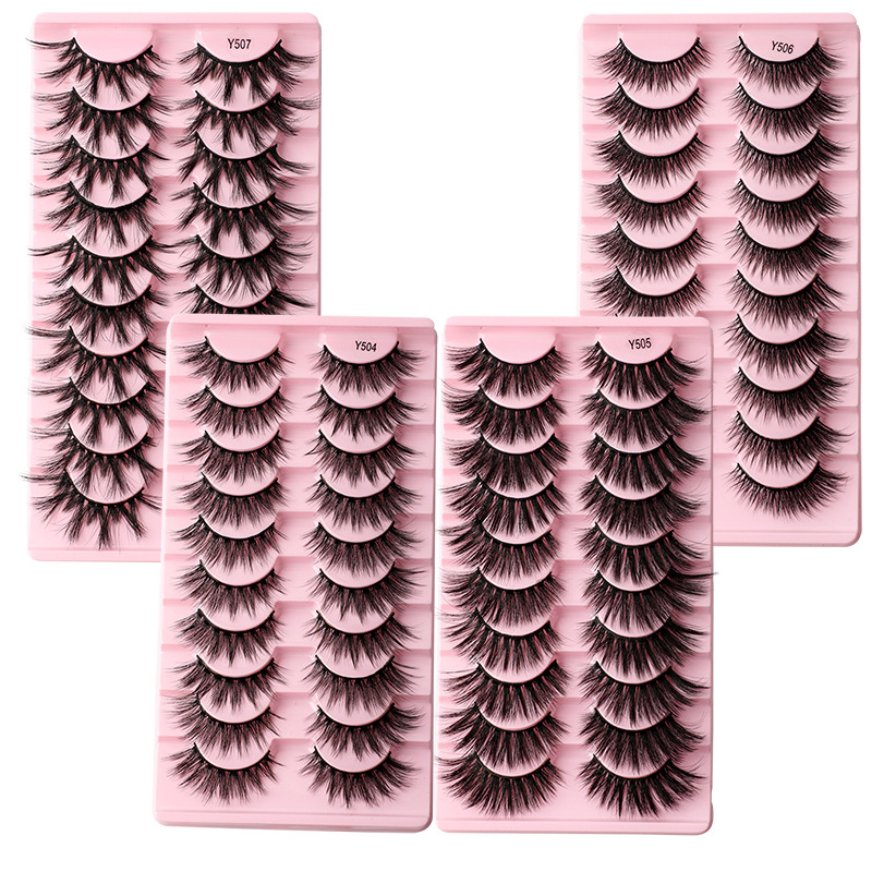 Thick Natural Eyelash Extensions Soft Lightweight Handmade Reusable 3D Faux Mink Lashes Full Strip Fluffy Wispy Fake Eyelashes for Women Beauty