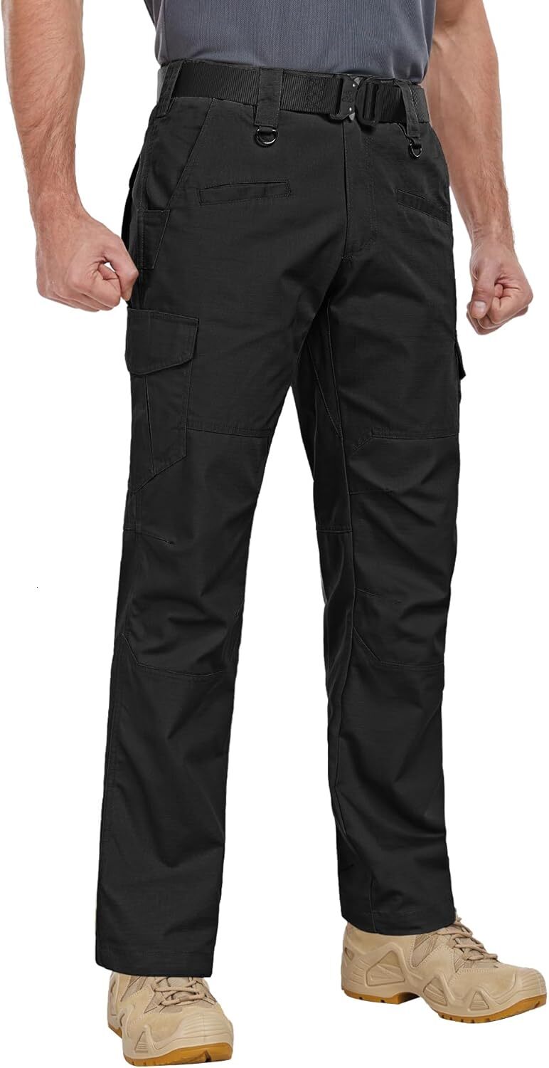 Men's Cargo Ripstop Water Resistant Hiking Work Outdoor Multi Pockets Army Tactical Pants Not Belt