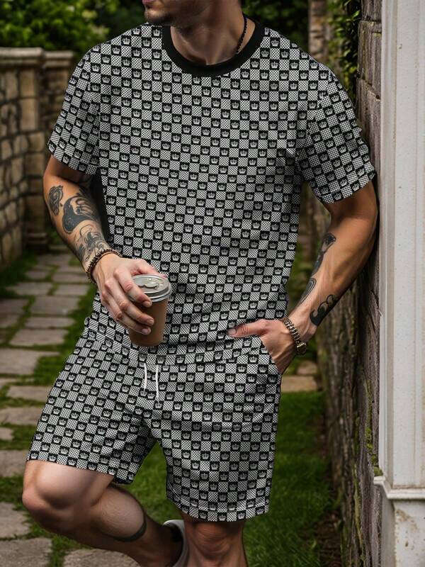 2025 Summer New Men's Casual Fashion Sports Trend Round Neck Lightweight Comfortable Short Sleeve Long Pants Set