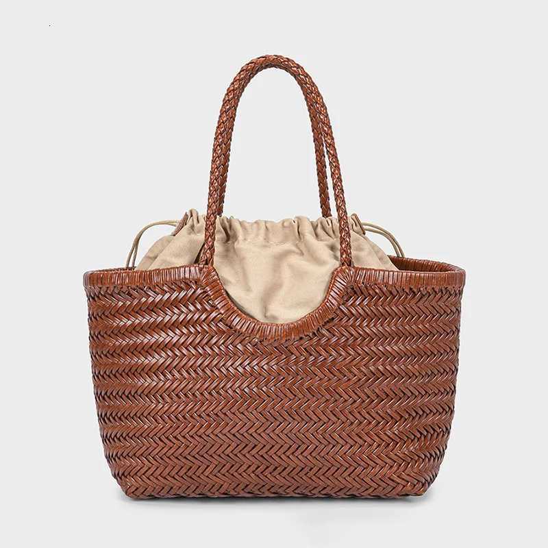 Handbags Womens Genuine Leather Shoulder Bag Weaving Casual Shopping Bag Vintage Big Tote Purse Cowhide Cross Hand Bags Lady H260306