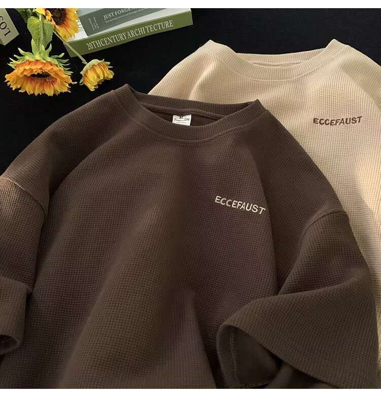 Shirts Designer Tees Waffle Short Summer Trendy Round Neck Half Top Loose Casual Five Sleeve T shirt Men's Clothing Daily Outfit - view 4